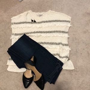 Loft Fringe striped ivory sweater